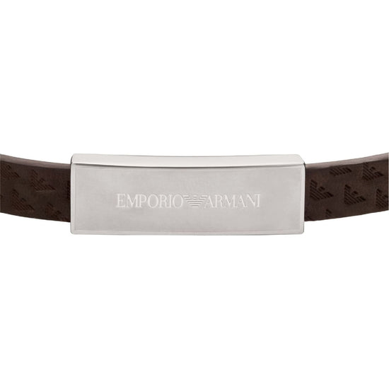Bracciale Armani in pelle con placchetta in acciaio opaco 19,5 cm