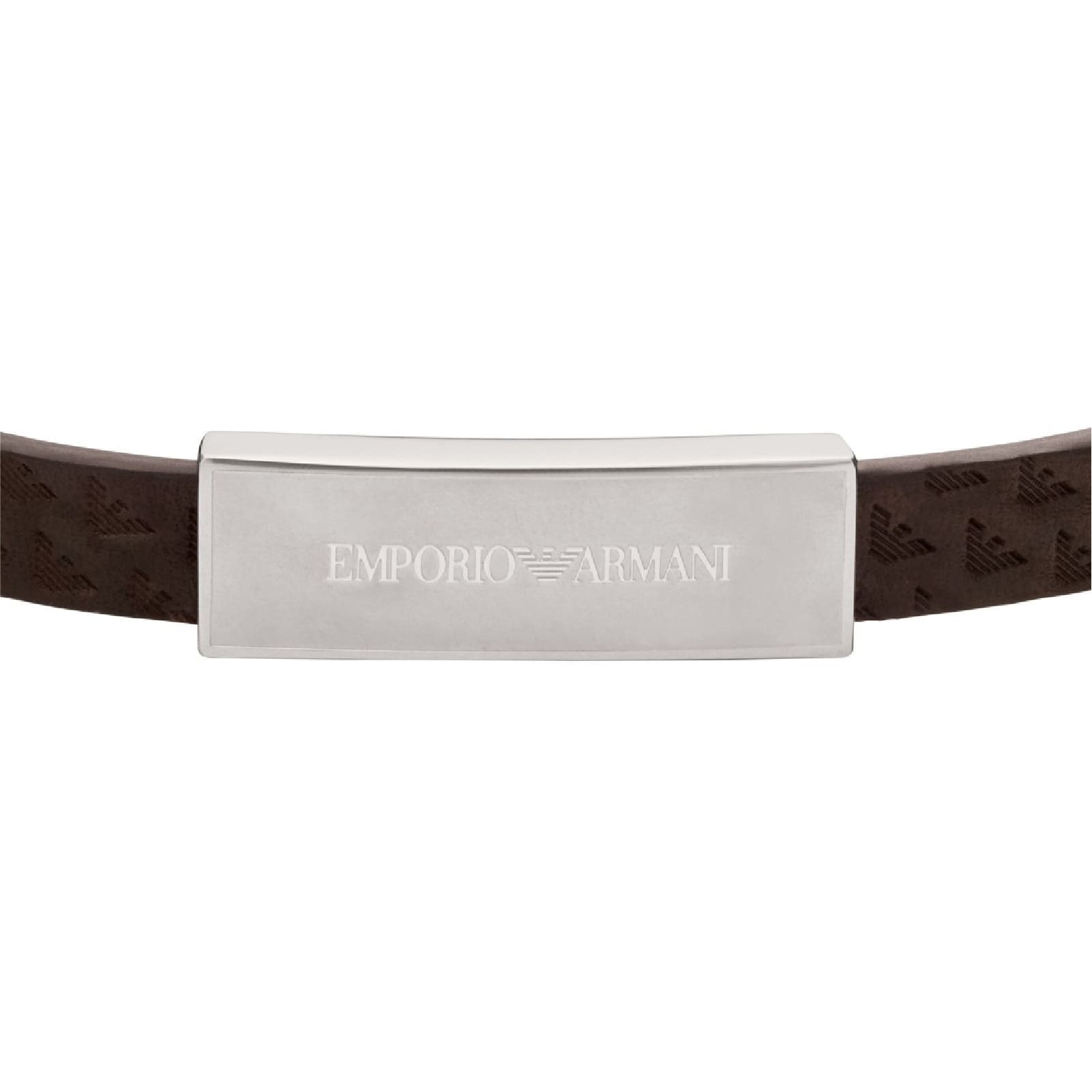 Bracciale Armani in pelle con placchetta in acciaio opaco 19,5 cm