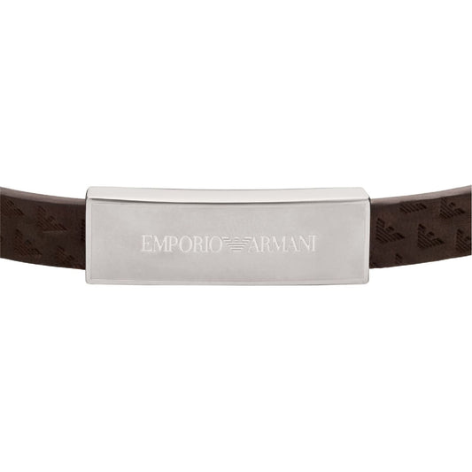 Bracciale Armani in pelle con placchetta in acciaio opaco 19,5 cm