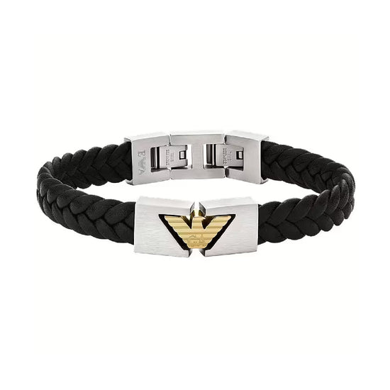 Bracciale Armani con corda intrecciata nera eagle dorato uomo 21 cm