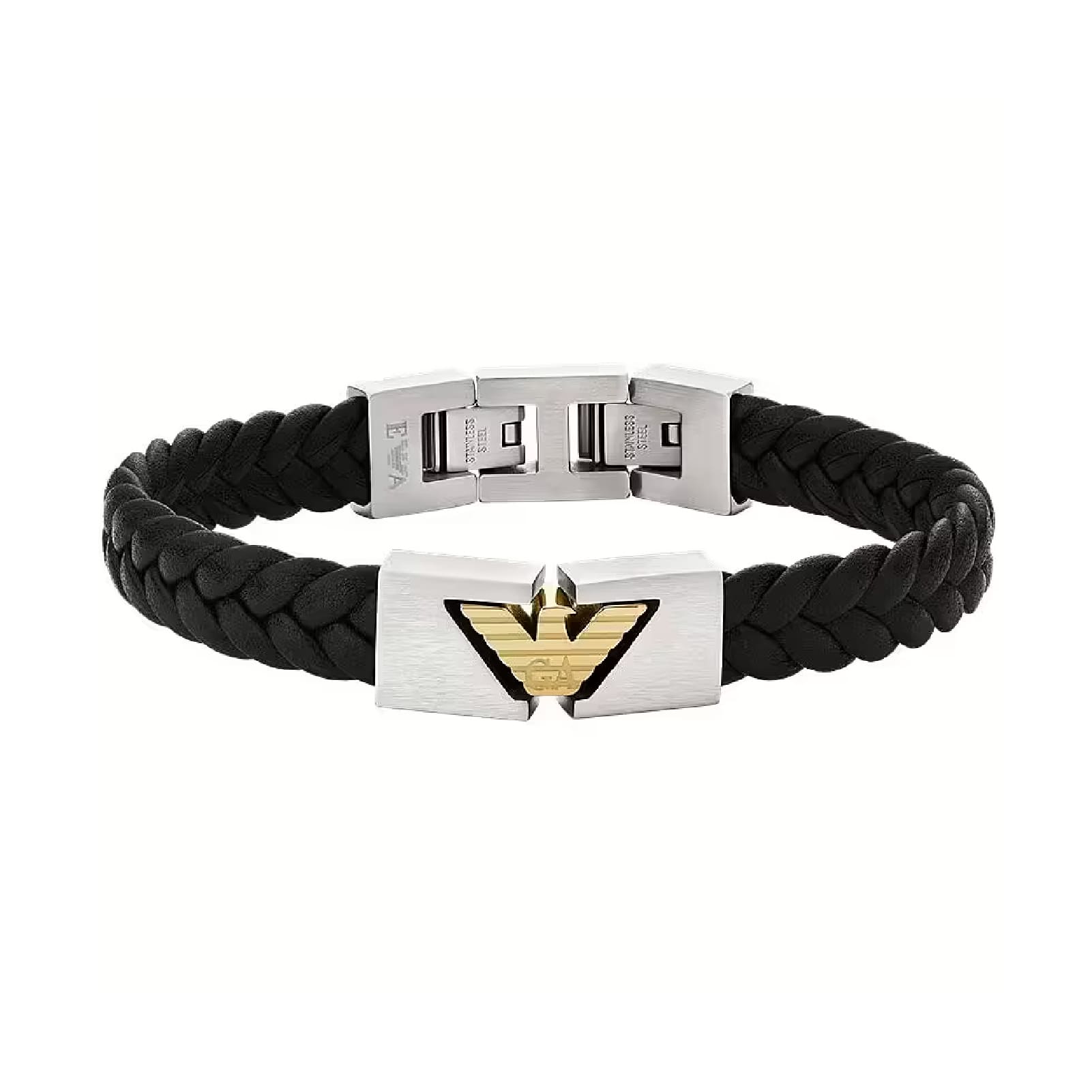 Bracciale Armani con corda intrecciata nera eagle dorato uomo 21 cm