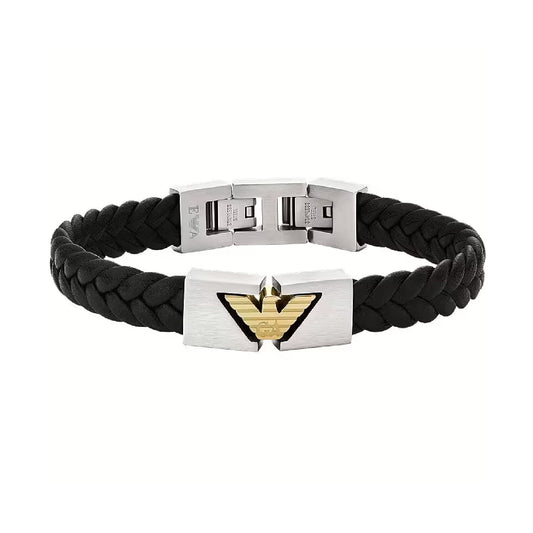 Bracciale Armani con corda intrecciata nera eagle dorato uomo 21 cm