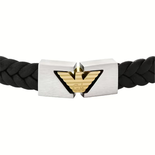 Bracciale Armani con corda intrecciata nera eagle dorato uomo 21 cm