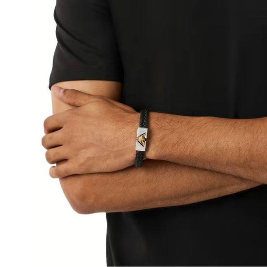 Bracciale Armani con corda intrecciata nera eagle dorato uomo 21 cm