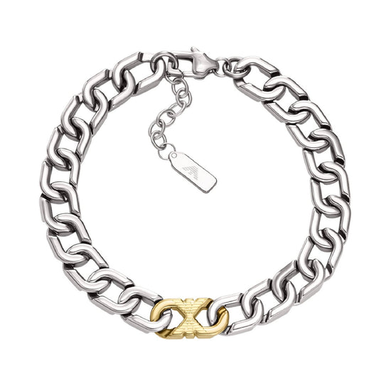 Bracciale catena Armani acciaio maglia centrale dorata uomo 20,5 cm