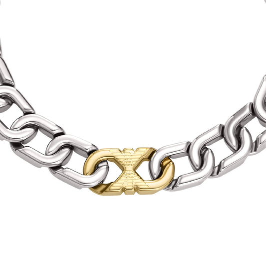 Bracciale catena Armani acciaio maglia centrale dorata uomo 20,5 cm