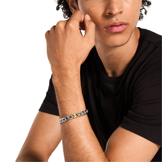 Bracciale catena Armani acciaio maglia centrale dorata uomo 20,5 cm