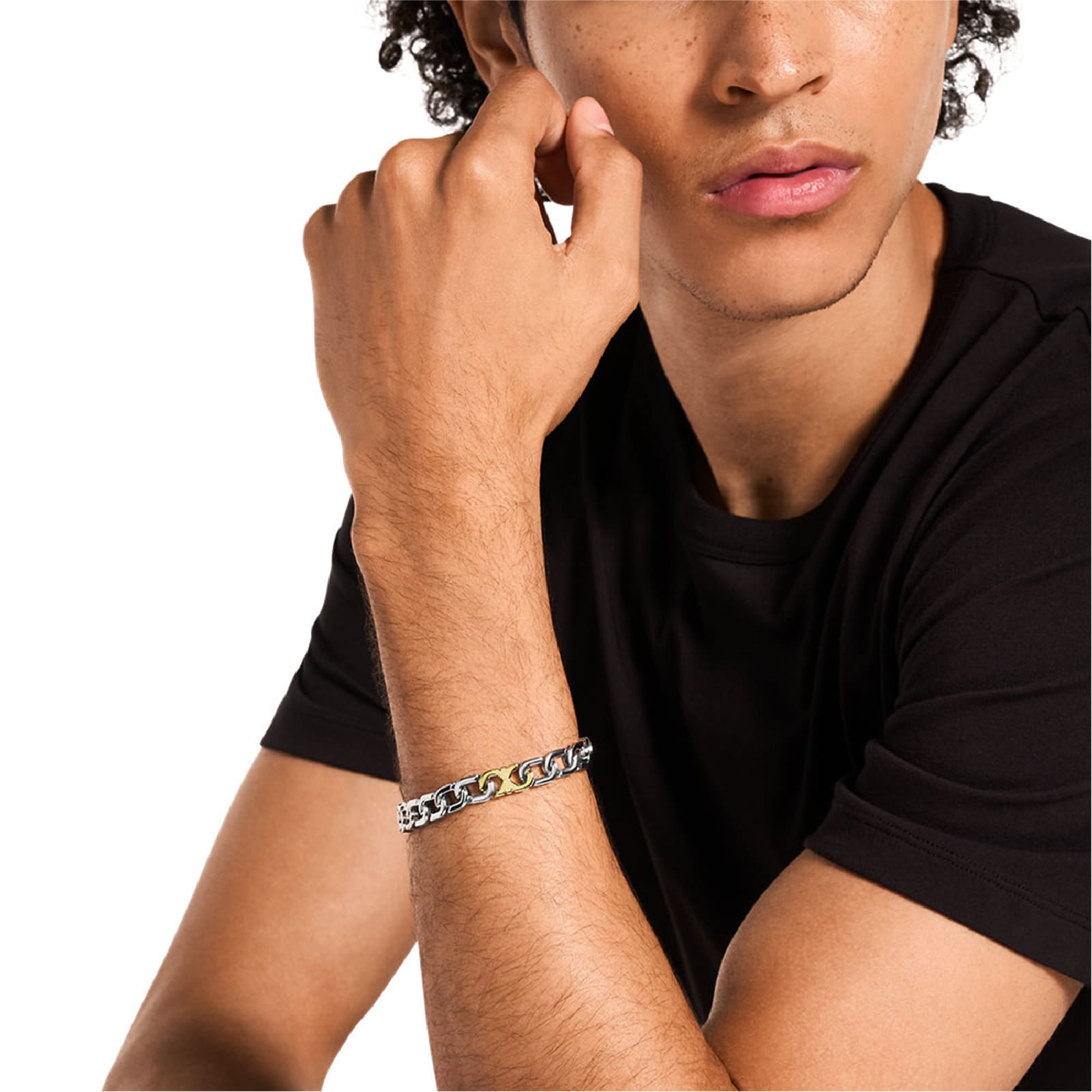 Bracciale catena Armani acciaio maglia centrale dorata uomo 20,5 cm