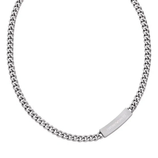 Collana catena Armani acciaio argento con targhetta uomo MISURA UNICA