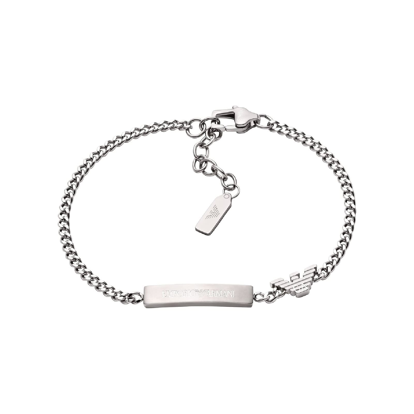 Bracciale catena Armani acciaio targhetta eagle logo uomo 21,5 cm