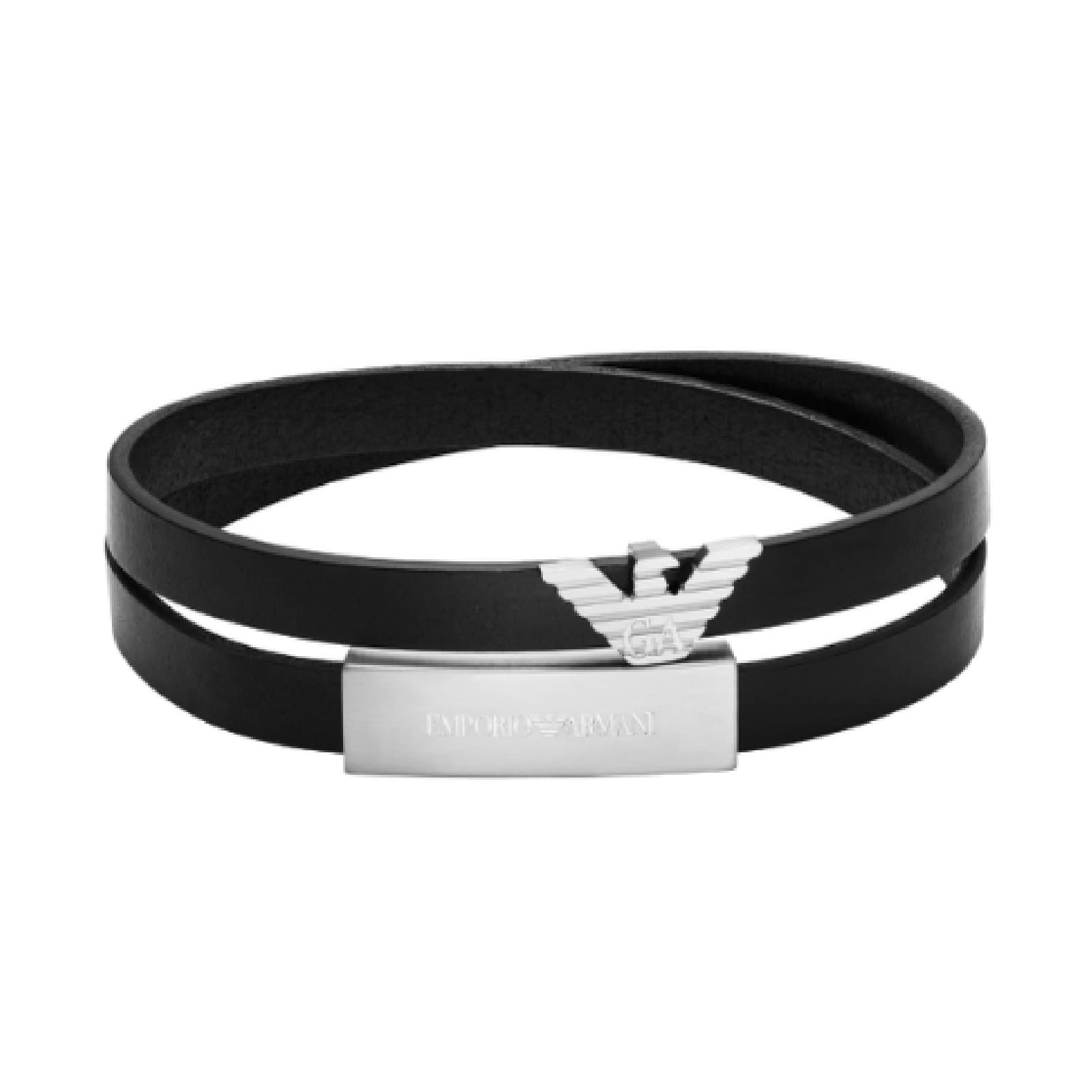Bracciale Armani silicone nero doppio giro eagle argento uomo 40 cm