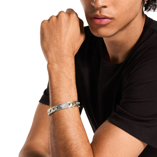 Bracciale rigido Armani acciaio pvd oro con catena uomo 21,5 cm