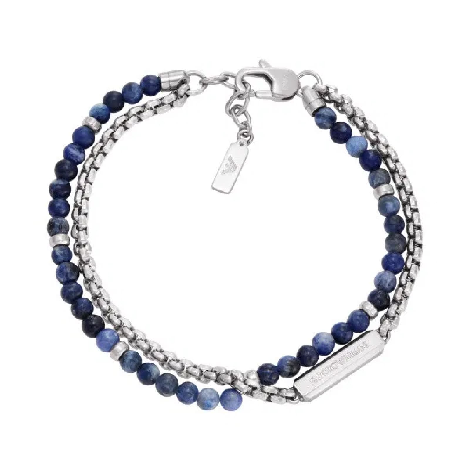 Bracciale Armani Iconic Trend pietre blu doppia catena uomo 22,3 cm