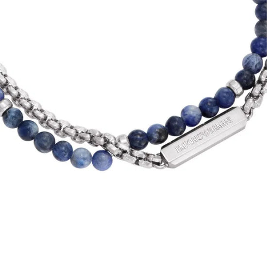 Bracciale Armani Iconic Trend pietre blu doppia catena uomo 22,3 cm