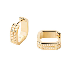 Orecchini a cerchio da donna della collezione PDPAOLA Essential Olympia argento 925 dorato design geometrico e zirconi AR01-941-U