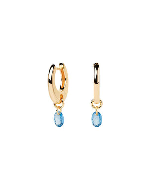Orecchini a cerchio da donna della collezione PDPAOLA Essential in argento 925 dorato con zircone blu goccia pendente AR01-B94-U