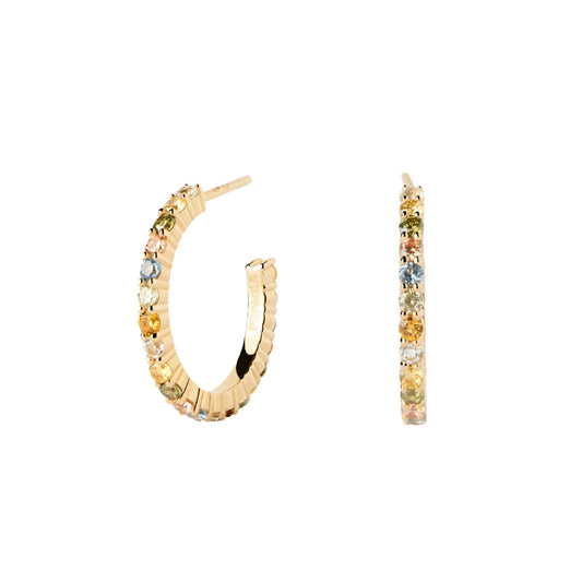 Orecchini grandi donna PDPAOLA Essential Rainbow argento dorato zirconi multicolor AR01-B96-U-1