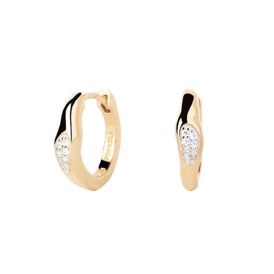 Orecchini cerchio donna PDPAOLA Onda in argento dorato con pavé di zirconi AR01-C12-U-1