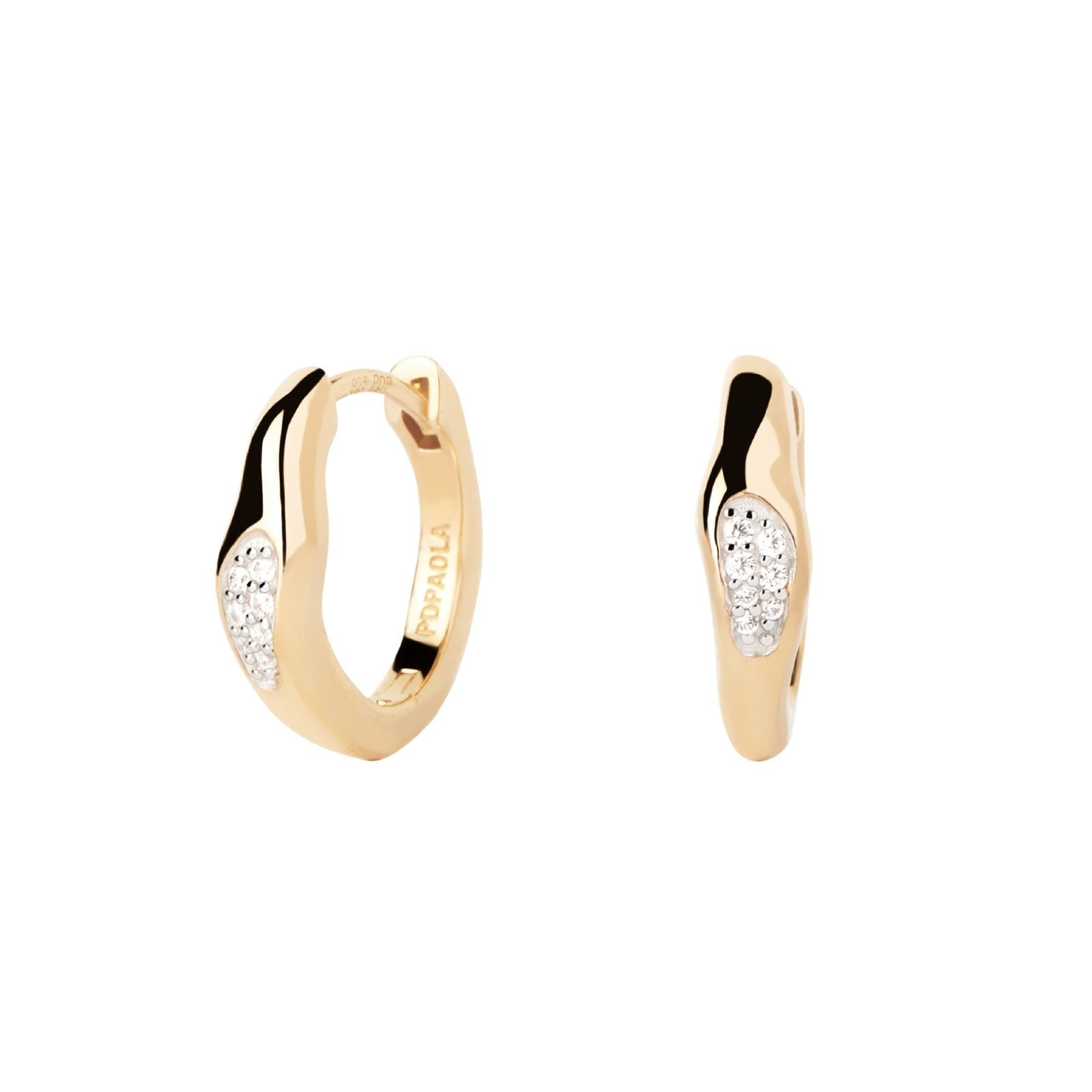 Orecchini cerchio donna PDPAOLA Onda in argento dorato con pavé di zirconi AR01-C12-U-1