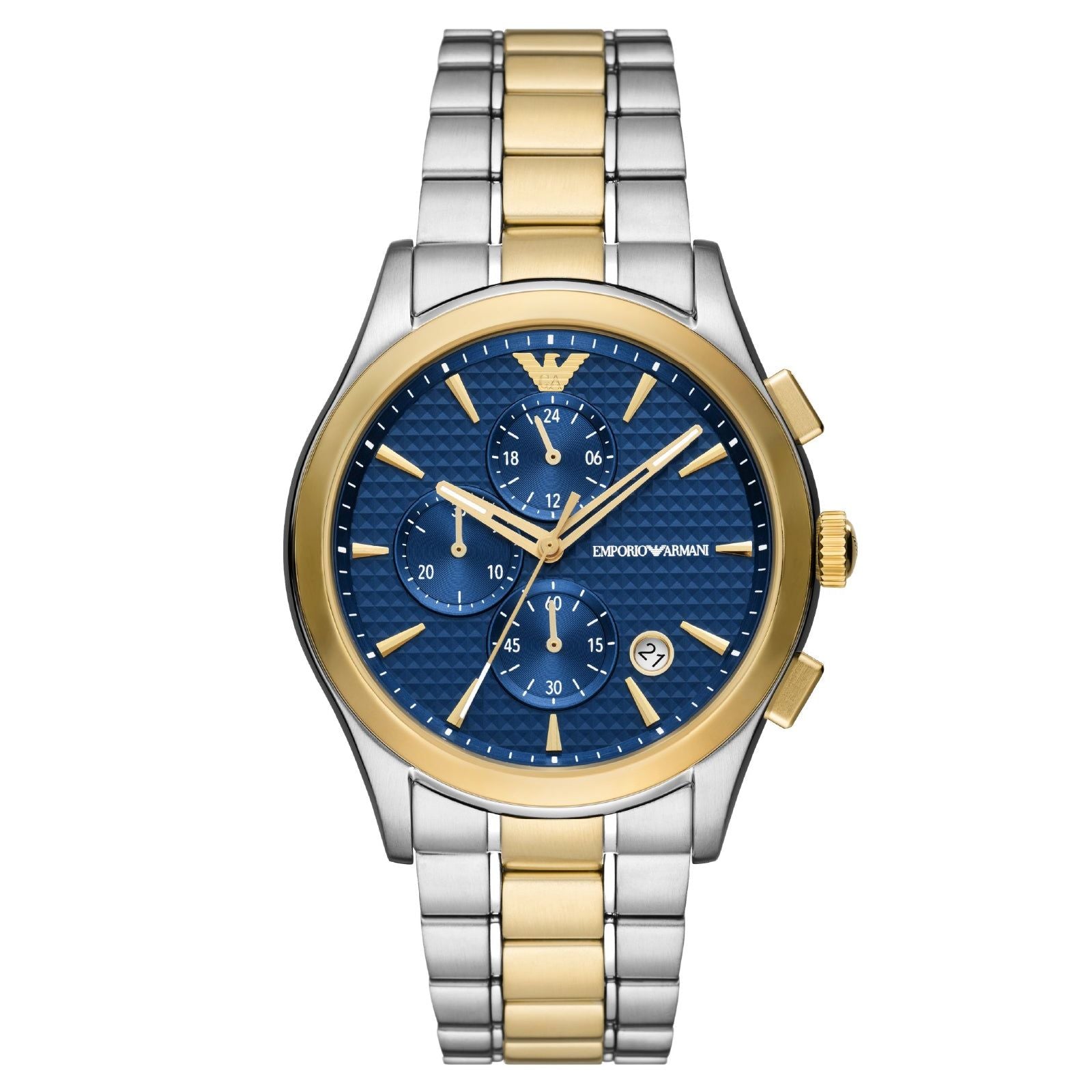Orologio cronografo acciaio Emporio Armani uomo blu, oro, argento con datario AR11579-1