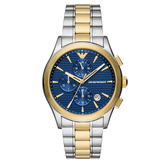 Orologio cronografo acciaio Emporio Armani uomo blu, oro, argento con datario AR11579-1