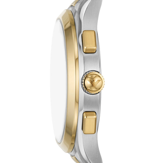 Orologio cronografo acciaio Emporio Armani uomo blu, oro, argento con datario AR11579-3