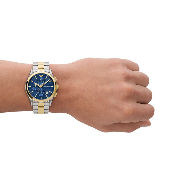 Orologio cronografo acciaio Emporio Armani uomo blu, oro, argento con datario AR11579-4