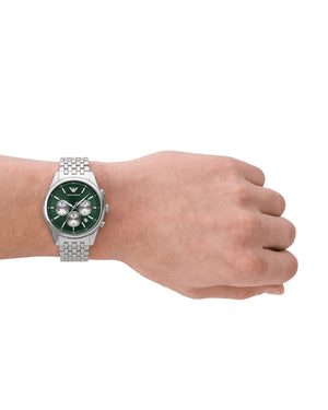 Orologio cronografo da uomo Emporio Armani con cassa 41mm e bracciale in acciaio con quadrante verde AR11581