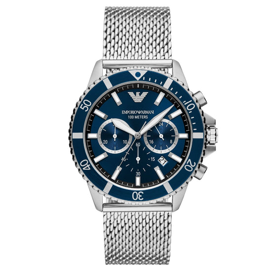 Orologio crono uomo Emporio Armani in acciaio mesh quadrante blu 43mm AR11587-1