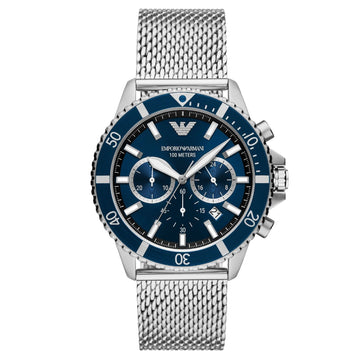 Orologio crono uomo Emporio Armani in acciaio mesh quadrante blu 43mm AR11587-1