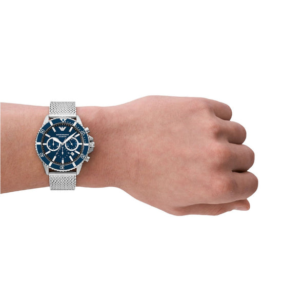 Orologio crono uomo Emporio Armani in acciaio mesh quadrante blu 43mm AR11587-4
