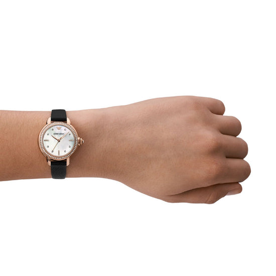Orologio donna Emporio Armani acciaio pelle con madreperla e cristalli 32mm AR11598-4