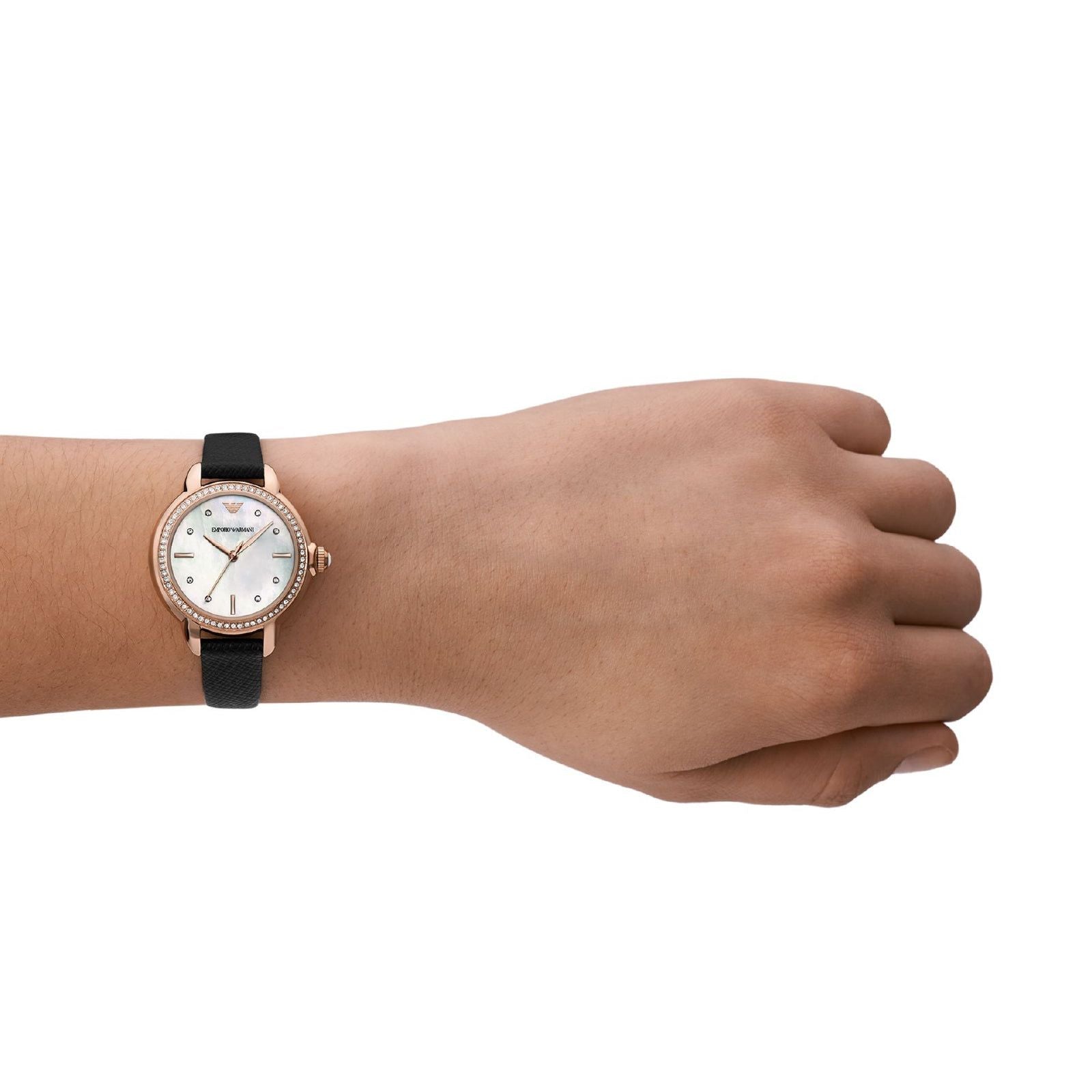 Orologio donna Emporio Armani acciaio pelle con madreperla e cristalli 32mm AR11598-4