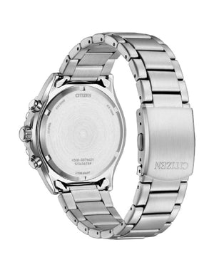 Orologio cronografo da uomo Citizen Sporty con cassa 43 mm e bracciale in acciaio con quadrante blu e lunetta nera AT2560-84L