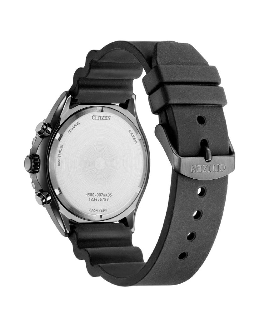 Orologio cronografo da uomo Citizen Sporty con cassa 43 mm acciaio pvd nero e cinturino PU nero con quadrante azzurro AT2567-18L