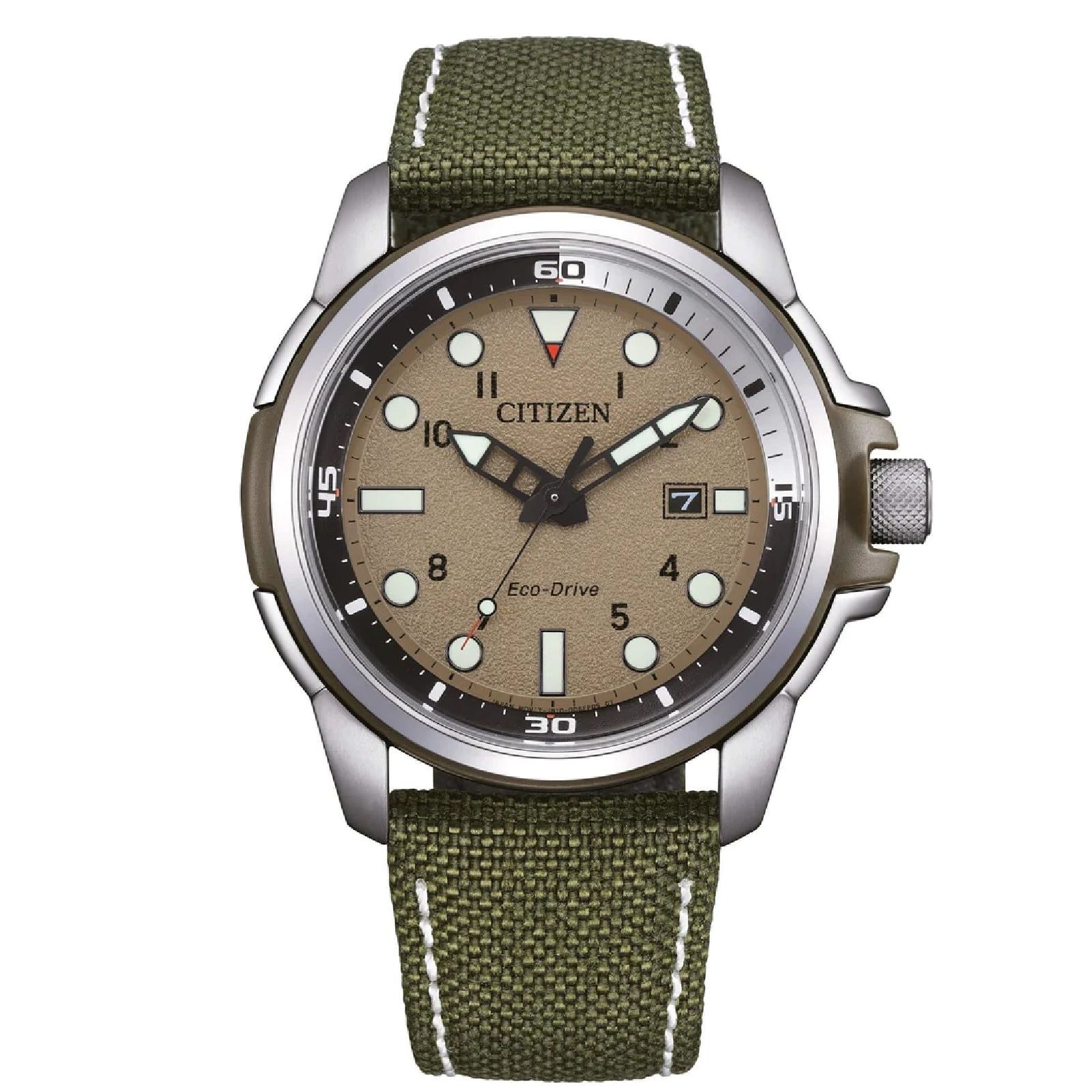 Orologio solo tempo uomo Citizen Sporty in acciaio e nylon verde khaki 44mm AW1801-19X-1