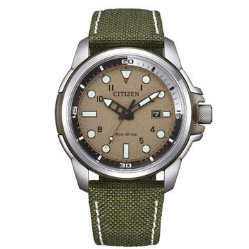 Orologio solo tempo uomo Citizen Sporty in acciaio e nylon verde khaki 44mm AW1801-19X-1
