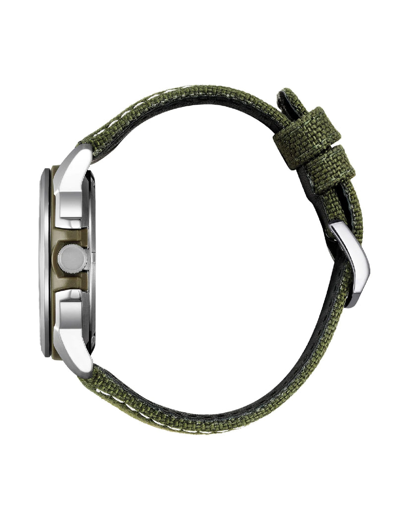 Orologio solo tempo da uomo Citizen Sporty con cassa 44 mm in acciaio e cinturino in canvass con quadrante verde AW1801-19X