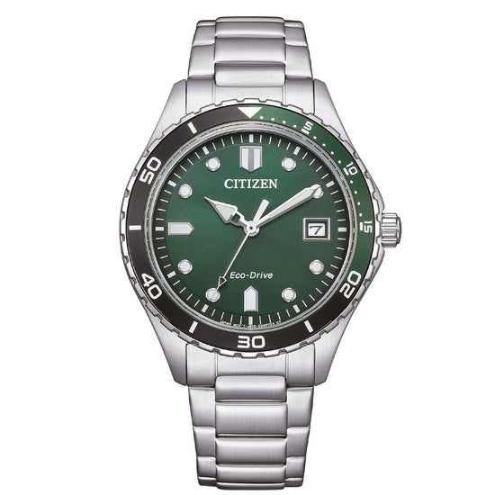 Orologio solo tempo uomo Citizen Sporty in acciaio con quadrante verde 37mm AW1828-80X-1