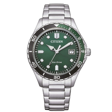 Orologio solo tempo uomo Citizen Sporty in acciaio con quadrante verde 37mm AW1828-80X-1