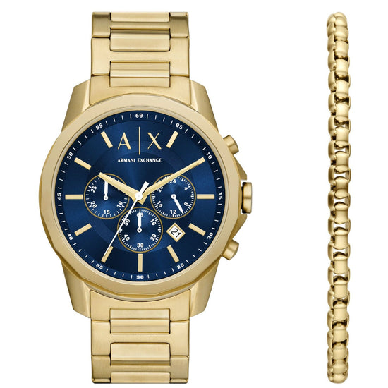Cofanetto cronografo e bracciale Armani Exchange uomo in acciaio blu e oro AX7151SET-1