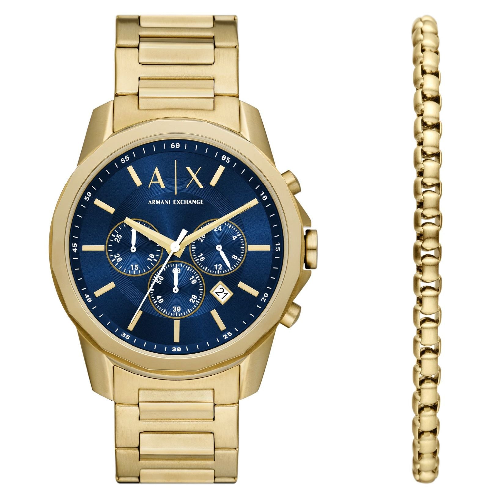 Cofanetto cronografo e bracciale Armani Exchange uomo in acciaio blu e oro AX7151SET-1