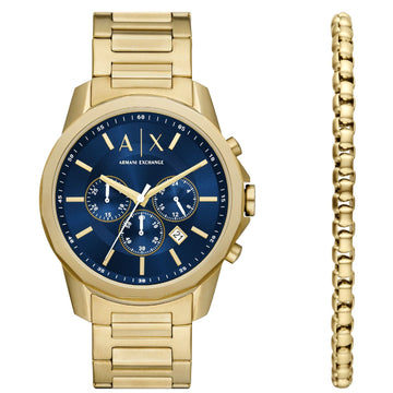 Cofanetto cronografo e bracciale Armani Exchange uomo in acciaio blu e oro AX7151SET-1