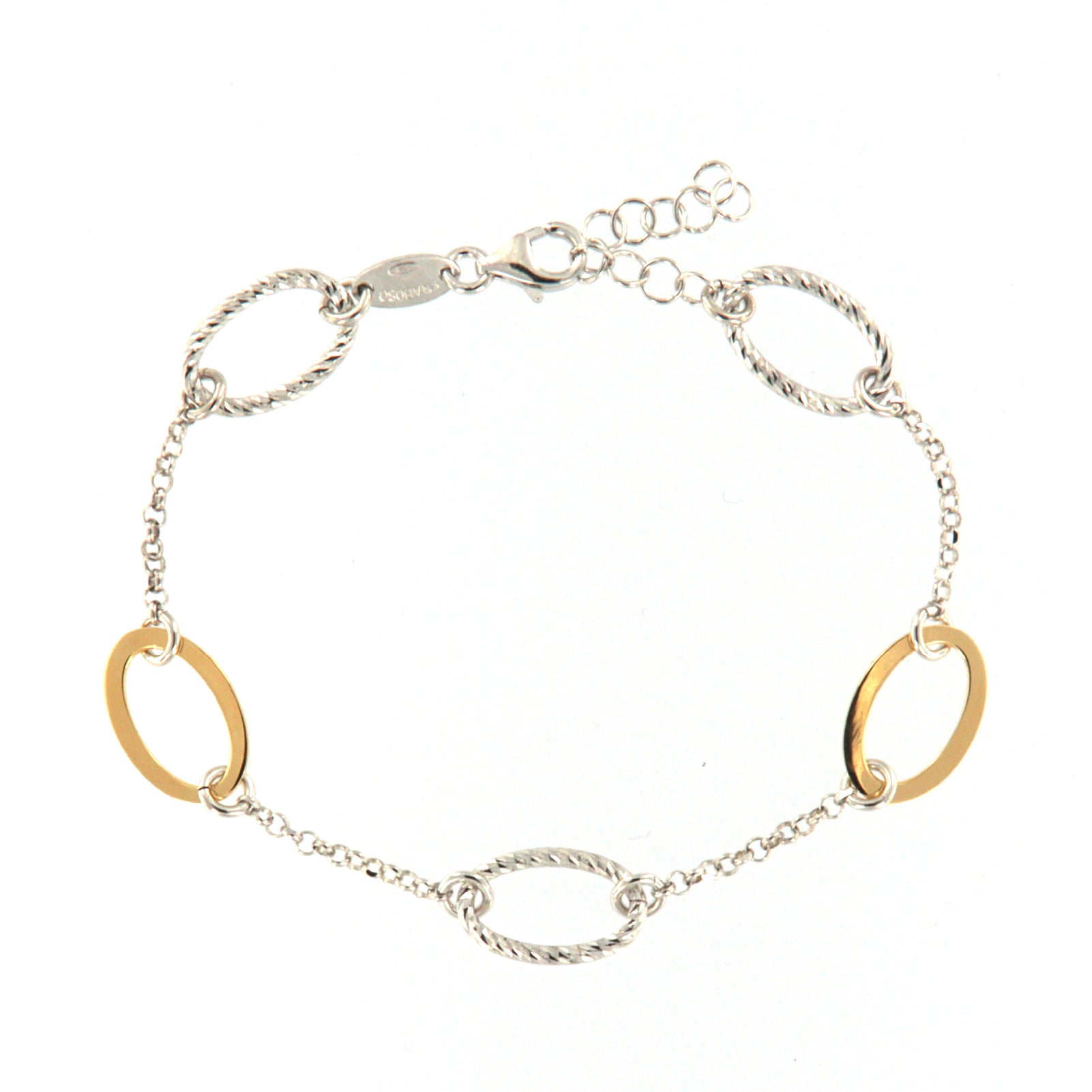 Bracciale donna Fraboso argento bicolor rosé 5 maglie ovali Regolabile 19-22 cm