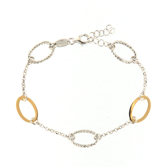 Bracciale donna Fraboso argento bicolor rosé 5 maglie ovali Regolabile 19-22 cm