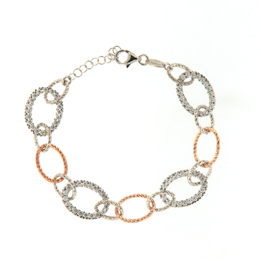 Bracciale donna Fraboso in argento bicolor rosé cristalli Regolabile 19-22 cm