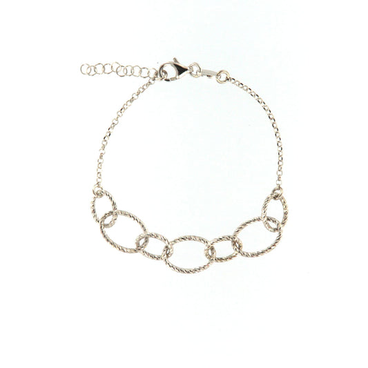Bracciale catena Fraboso in argento rodiato con ovali Regolabile 18,5-21,5 cm