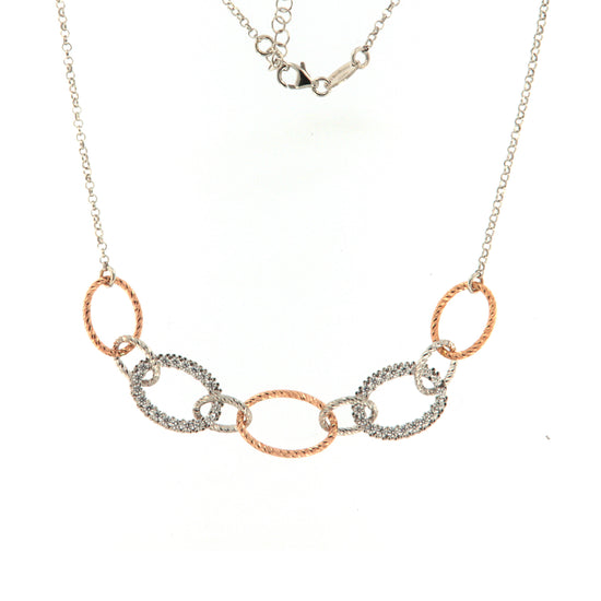 Collana da donna Fraboso in argento bicolor rosé cristalli MISURA UNICA