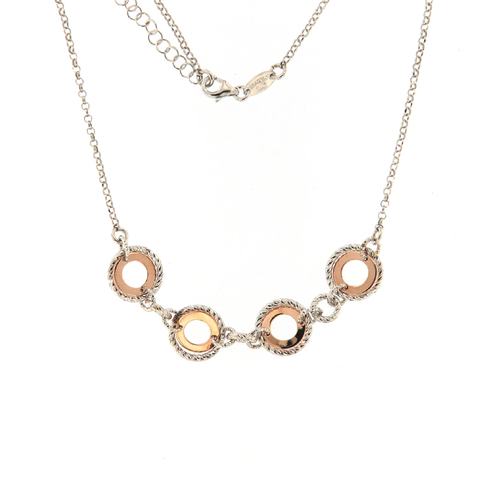 Collana girocollo Fraboso Elite in argento e oro rosa cerchi MISURA UNICA
