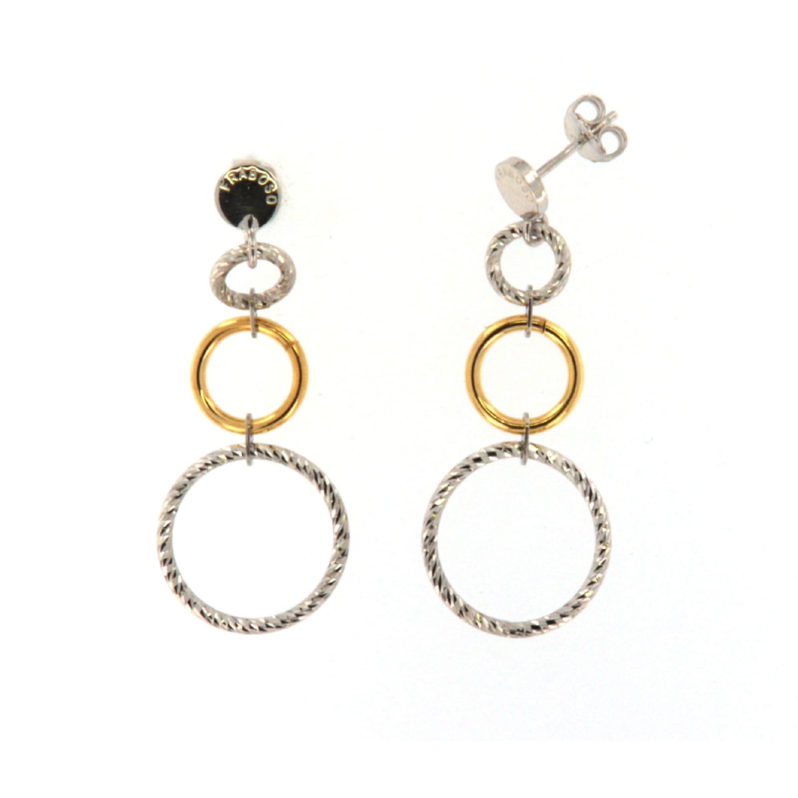 Orecchini Fraboso in argento con cerchi bicolore oro giallo MISURA UNICA